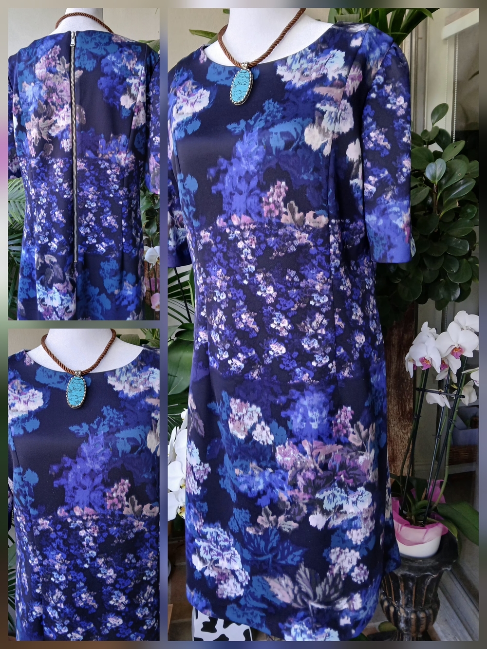 🔥Betsey Johnson Blue Purple Floral Midi Dress EUC Size 12 & FREE GIFT
